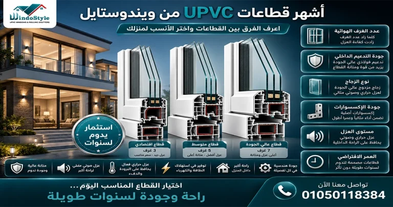 تعرف على أسعار وأشهر قطاعات UPVC من ويندوستايل ومميزات قطاعات كومبن التركي وكرافت لاين ووين تك، مع دليل شامل لاختيار أفضل قطاع للأبواب والشبابيك في مصر 