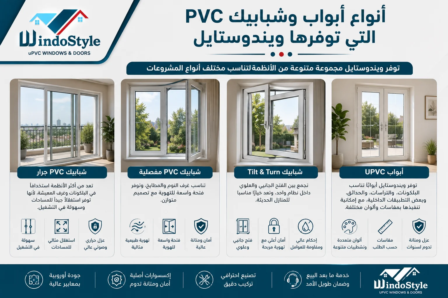 ابواب وشبابيك PVC مصر | أفضل الأنواع من ويندوستايل 3 أنواع ابواب وشبابيك PVC التي توفرها ويندوستايل