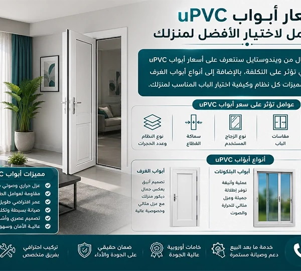 أسعار أبواب uPVC تعتمد أسعار أبواب uPVC على مجموعة من العوامل تشمل نوع القطاع والزجاج والإكسسوارات والمقاسات ونظام التشغيل وتوفر أبواب uPVC العديد من المزايا المهمة مثل العزل الحراري والصوتي ومقاومة الرطوبة وسهولة الصيانة والعمر الافتراضي الطويل