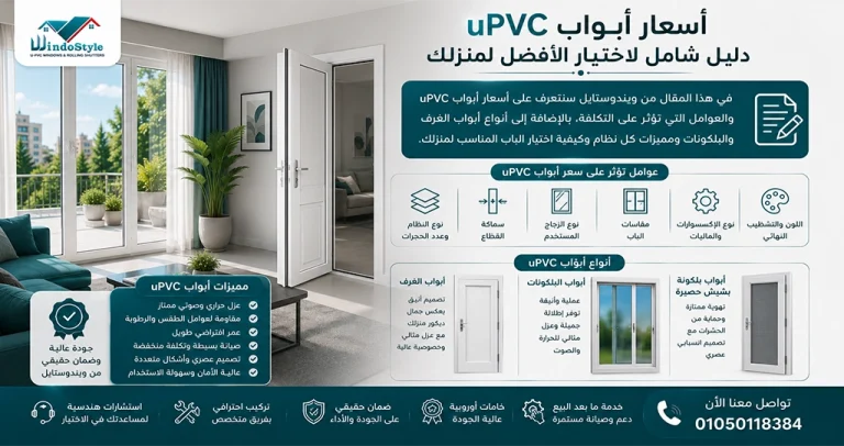 Prices of uPVC doors in Egypt | Doors for rooms and balconies 2 uPVC door prices depend on a range of factors including profile type, glass, accessories, dimensions, and operating system. uPVC doors offer several important advantages such as thermal and acoustic insulation, moisture resistance, ease of maintenance, and a long lifespan.