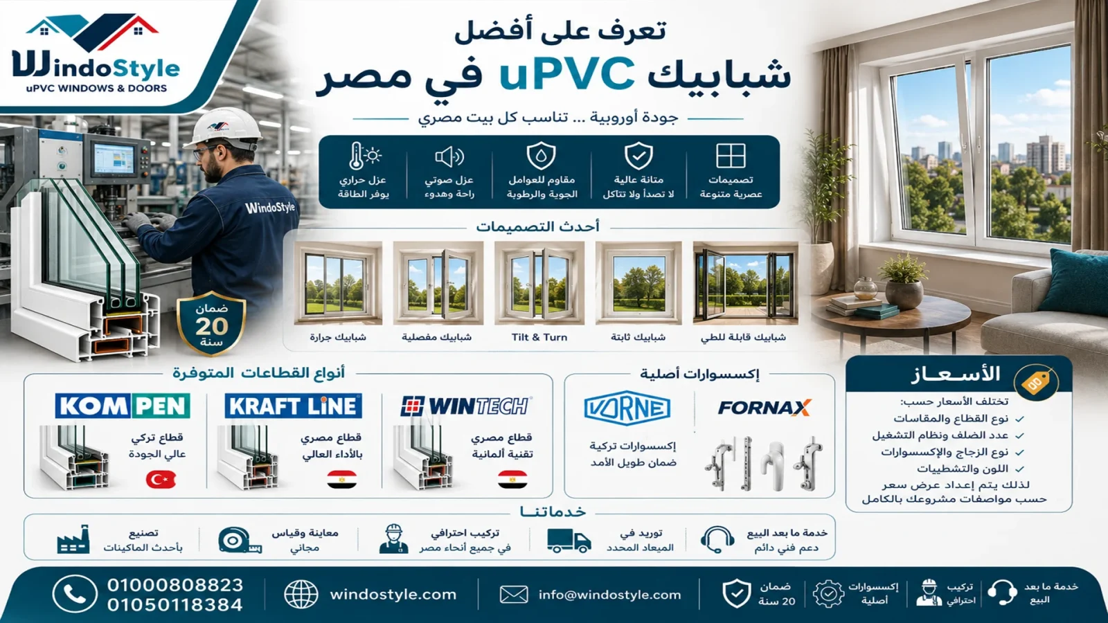 شبابيك uPVC أفضل الأنواع والأسعار والمميزات في مصر 2026