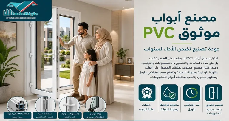 مصنع ابواب PVC | أفضل حلول الأبواب المقاومة للرطوبة في مصر 5 اختيار مصنع ابواب PVC لا يعتمد على السعر فقط، بل على جودة الخامات والتصنيع والإكسسوارات والتركيب وعند اختيار مصنع محترف يمكنك الحصول على أبواب مقاومة للرطوبة وسهلة الصيانة وتتمتع بعمر افتراضي طويل ومظهر عصري يناسب مختلف أنواع المشروعات