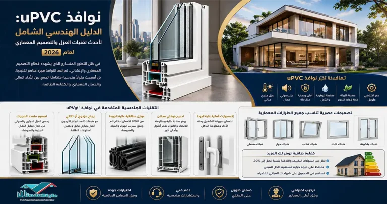 نوافذ uPVC: الدليل الهندسي الشامل لأحدث تقنيات العزل 1 الاستثمار في نوافذ uPVC عالية الجودة ليس مجرد مظهر جمالي وعصري لمنزلك، بل هو قرار اقتصادي وهندسي مستدام فهذه النوافذ تمثل خط الدفاع الأول الذي يحمي عائلتك من تقلبات الطقس