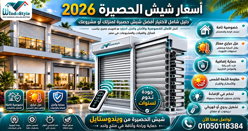 أسعار شيش الحصيرة تعرف على أسعار شيش الحصيرة من شركة ويندوستايل وأهم الأنواع المتاحة ومميزات الشيش الألومنيوم المعزول وكيفية اختيار النظام المناسب للمنازل والفيلات والمحلات التجارية