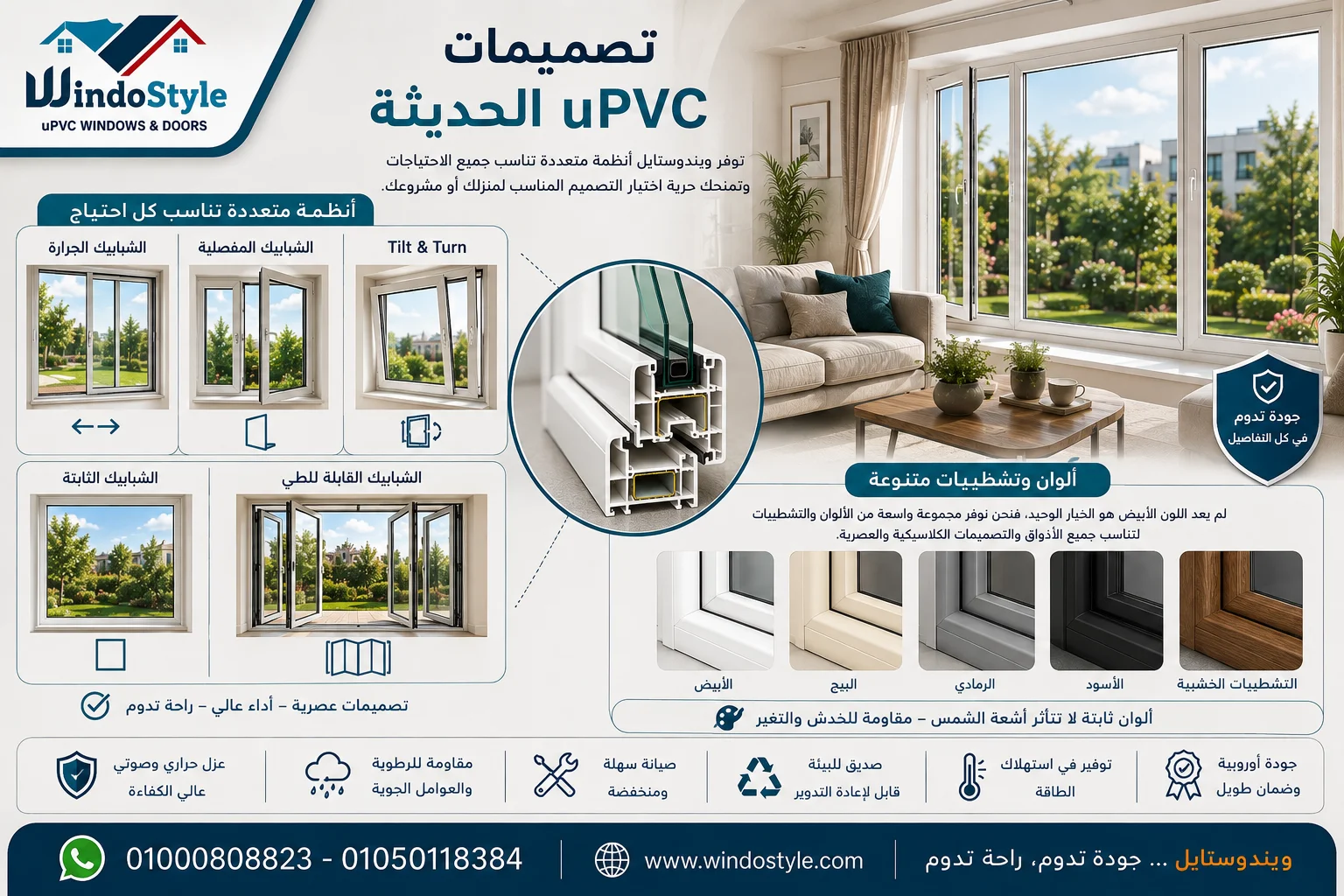 الفرق بين الالمنيوم و PVC: أيهما أفضل لمنزلك؟ 4 تصميمات uPVC الحديثة من شركة ويندوستايل