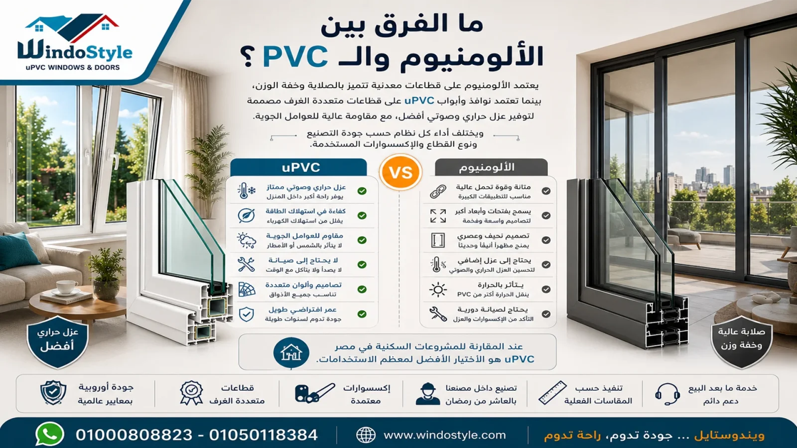 الفرق بين الالمنيوم و PVC: أيهما أفضل لمنزلك؟