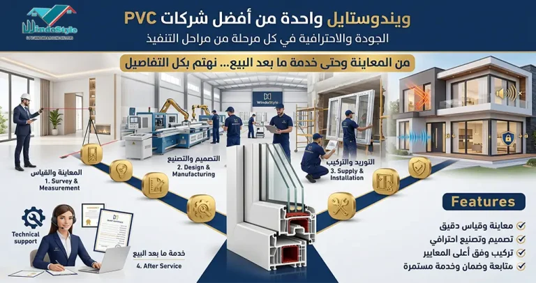 ويندوستايل واحدة من أفضل شركات PVC في مصر 3 أصبحت ويندوستايل واحدة من أفضل شركات PVC في مصر بفضل تقديمها حلولًا متكاملة في مجال الأبواب والشبابيك uPVC تجمع بين جودة التصنيع ودقة التركيب وخدمة ما بعد البيع
