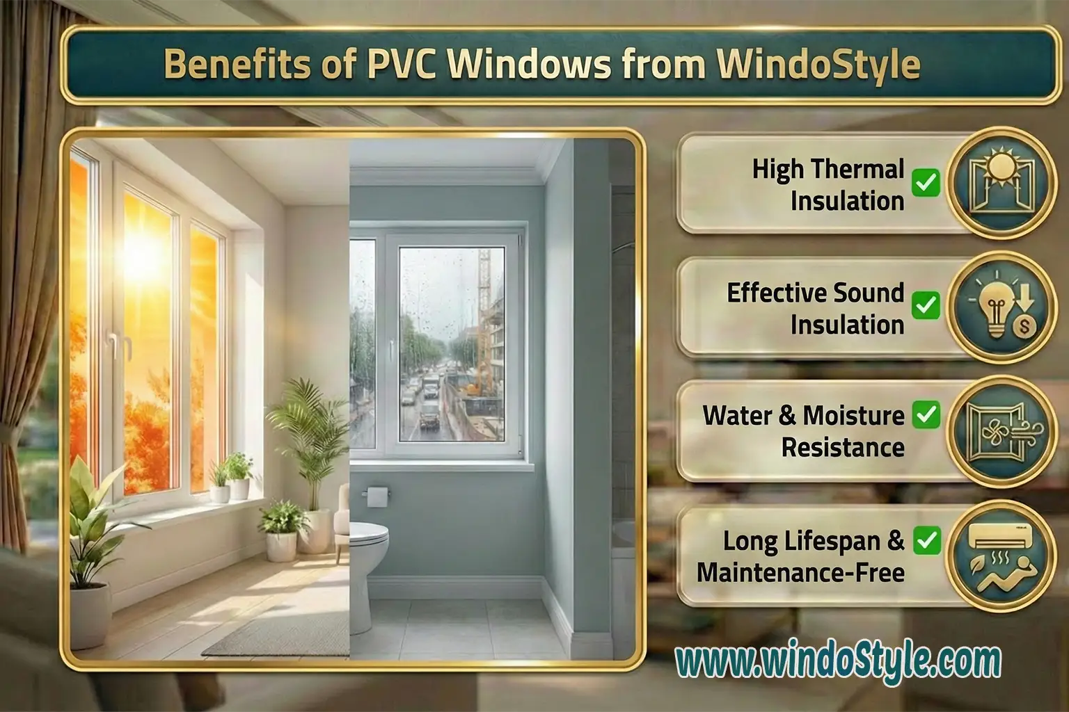 شباك PVC اسعاره في مصر من ويندوستايل 4 هل شباك PVC اسعاره تستاهل؟ الإجابة: نعم، لو بتفكر بعقلية استثمار طويل المدى: راحة وهدوء توفير كهرباء عمر افتراضي أطول شكل عصري ثابت