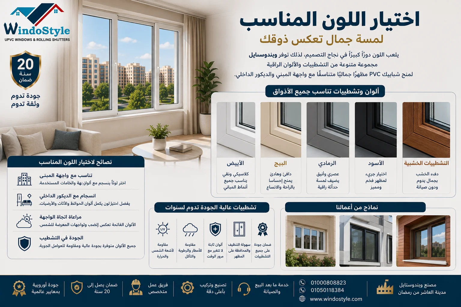 مميزات وجودة ابواب و شبابيك PVC من شركة ويندوستايل 7 اختيار اللون المناسب لشبابيك pvc من ويندوستايل