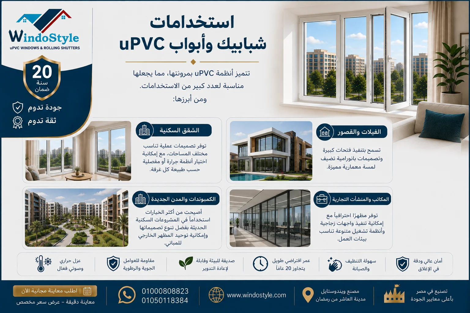 شبابيك وابواب uPVC أحدث صيحات المدن الجديدة والمنازل 3 استخدامات شبابيك وابواب uPVC في مصر