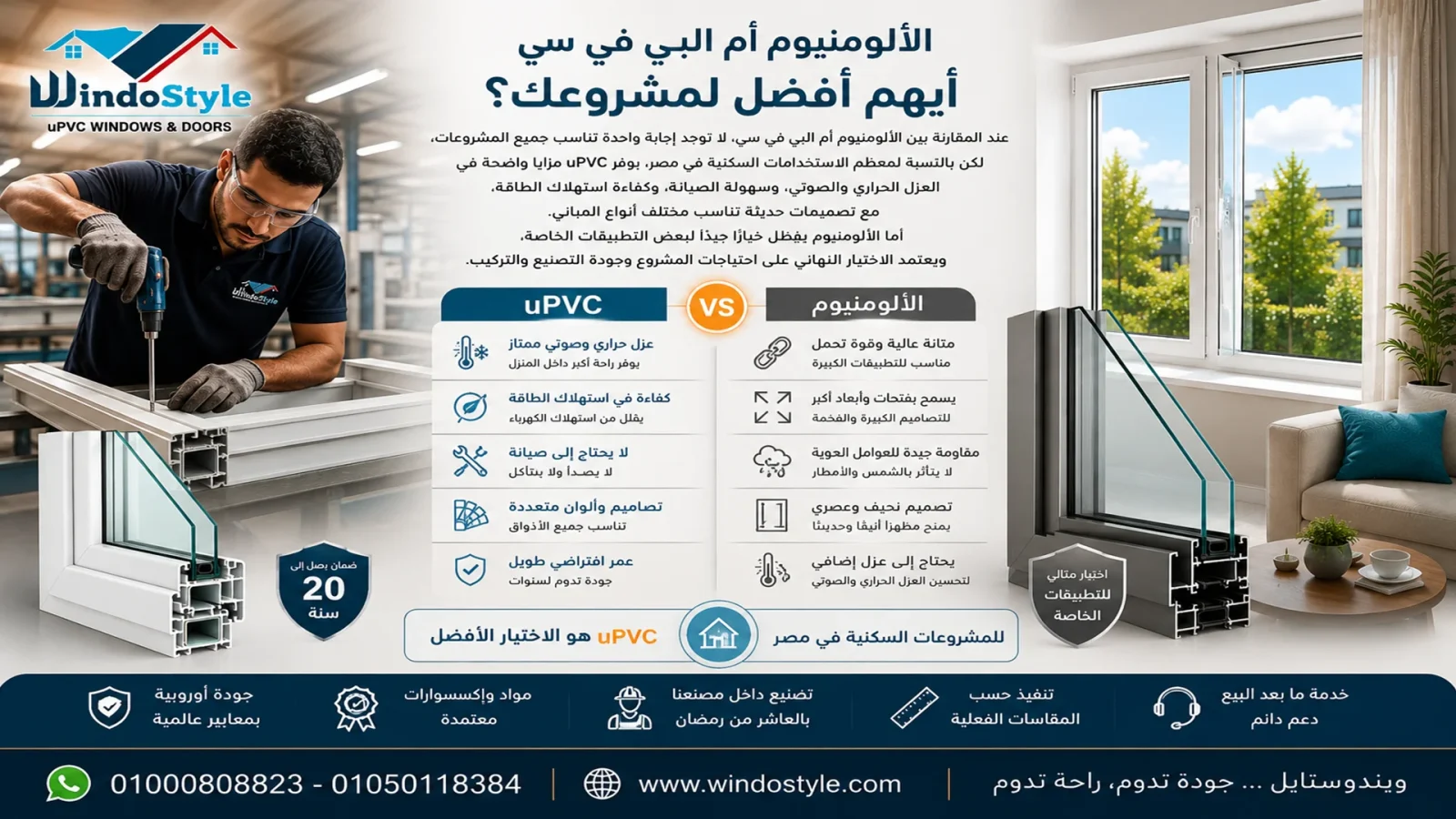 الألومنيوم ام البي في سي؟ أيهما أفضل للنوافذ والأبواب؟ 2 Aluminum or PVC?