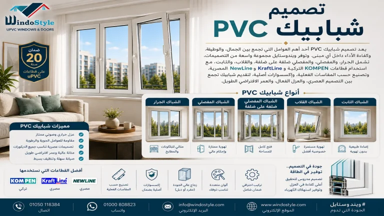 تصميم شبابيك PVC | أحدث التصميمات العصرية في مصر 2026 3 تصميم شبابيك PVC أحدث التصميمات العصرية من ويندوستايل في مصر