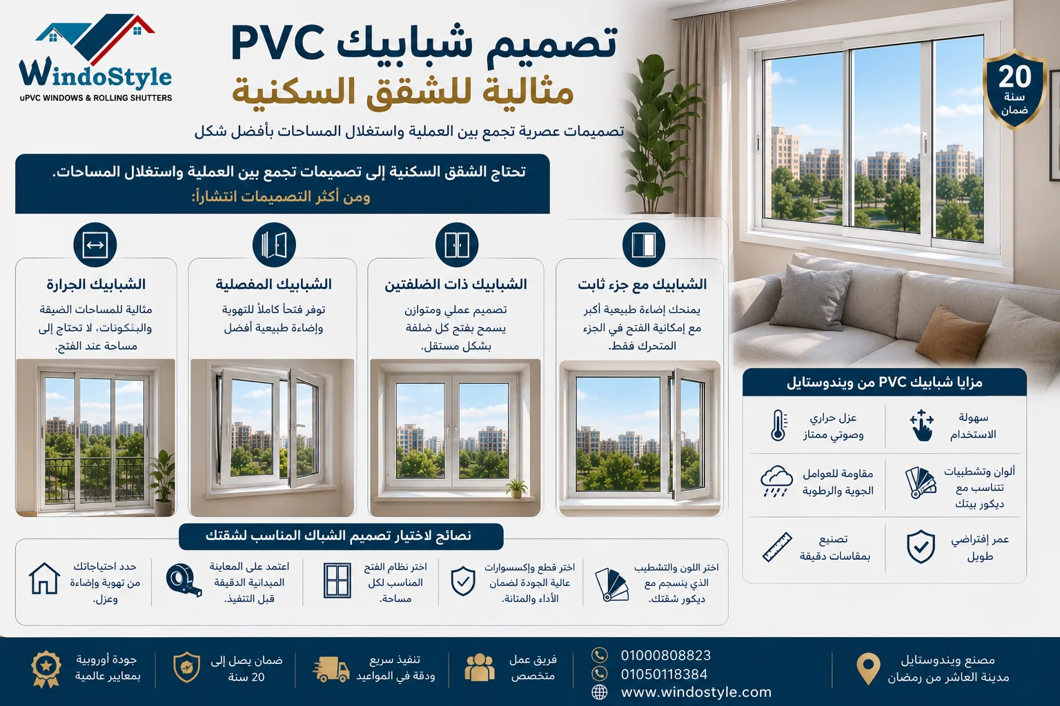 تصميم شبابيك بي في سي من ويندوستايل | أحدث الأفكار 2 تصميم شبابيك pvc مثالية للشقق السكنية
