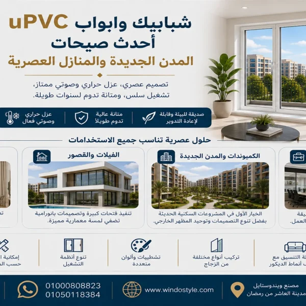 شبابيك ثابتة uPVC 26 شبابيك وابواب uPVC أحدث صيحات المدن الجديدة والمنازل العصرية
