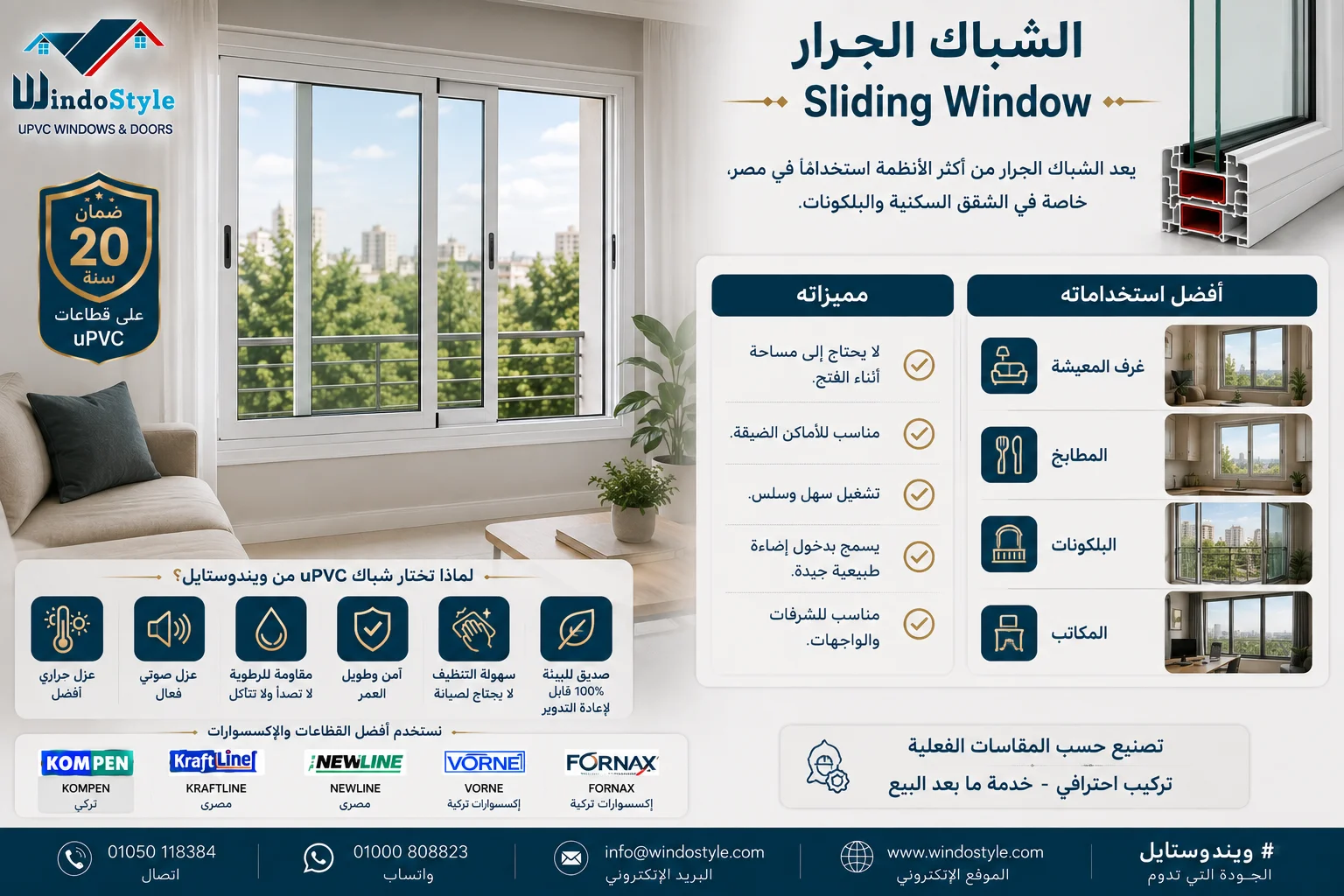شباك PVC جرار شباك PVC جرار