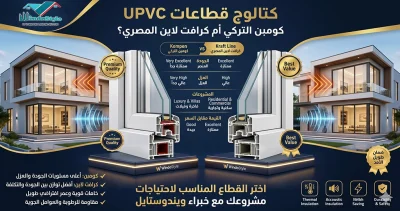 تعرف على كتالوج قطاعات UPVC وأهم مواصفات قطاع كومبن التركي وقطاع كرافت لاين المصري، مع مقارنة شاملة للمميزات والاستخدامات والعوامل التي تساعدك على اختيار القطاع المناسب 