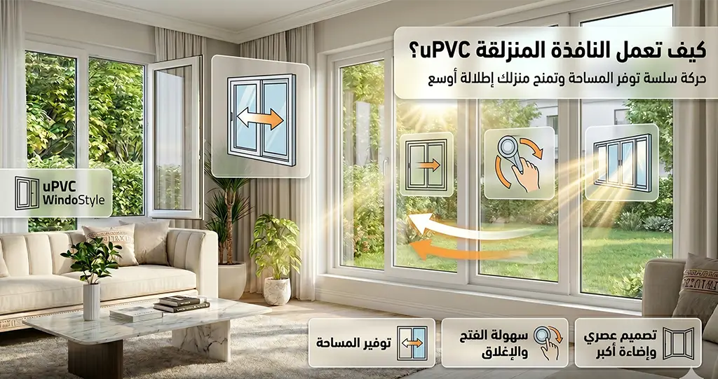 كيف يعمل نظام النافذة المنزلقة؟ يعتمد النظام الجرار على وجود ضلفة أو أكثر تتحرك فوق مسار سفلي وعلوي بواسطة بكر مخصصة. وعند فتح النافذة تنزلق إحدى الضلف خلف الأخرى دون الحاجة إلى مساحة إضافية داخل الغرفة أو خارجها.
