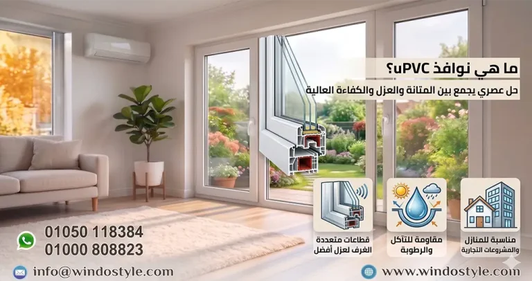 نوافذ uPVC مصر | المميزات والأسعار وأفضل الأنواع 6 تعرف على نوافذ uPVC مصر ومميزاتها في العزل الحراري والصوتي ومقاومة الرطوبة، مع دليل شامل للأنواع والأسعار وأفضل الحلول من ويندوستايل