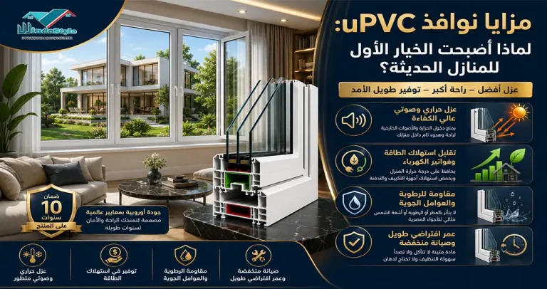 مزايا نوافذ uPVC | العزل الحراري والصوتي وتوفير الطاقة 4 أهم مزايا نوافذ uPVC مثل العزل الحراري والصوتي ومقاومة الرطوبة والعوامل الجوية وسهولة الصيانة وتوفير الطاقة، ولماذا أصبحت الخيار المفضل للمنازل الحديثة