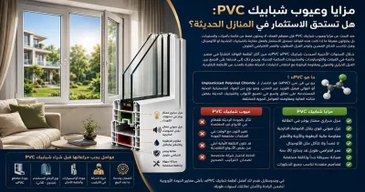 مزايا و عيوب شبابيك PVC | مقارنة شاملة | ويندوستايل 2025 3 تعرف على أهم مزايا و عيوب شبابيك PVC وuPVC، ومقارنتها بالألوميتال والخشب، وكيف تختار شبابيك عالية الجودة توفر العزل والمتانة والعمر الطويل