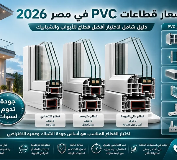 أسعار قطاعات Pvc في مصر 2026 تختلف أسعار قطاعات PVC في مصر وفقًا لعدة عوامل تشمل نوع القطاع وعدد الغرف الداخلية وجودة الخامات والتدعيم المعدني وبلد المنشأ لذلك لا ينبغي التركيز على السعر فقط عند الاختيار، بل يجب الاهتمام بجودة القطاع وكفاءة العزل ومستوى التصنيع والتركيب