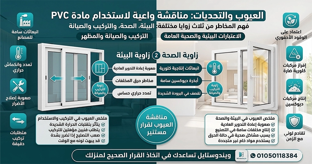 إذا كنت تواجه مشكلات أثناء تركيب أو صيانة هذه المواد، ننصحك بمراجعة الحلول المتاحة عبر قراءة عيوب ال PVC والمميزات والنصائح عند الشراء 