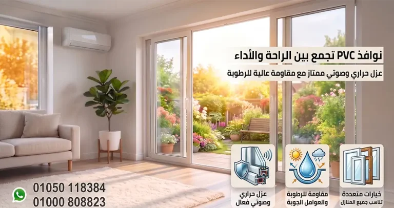نوافذ بي في سي PVC | المميزات والأسعار 8 تعرف على نوافذ بي في سي PVC ومميزاتها في العزل الحراري والصوتي ومقاومة الرطوبة، مع دليل شامل للأنواع والأسعار وكيفية اختيار النافذة المناسبة لمنزلك