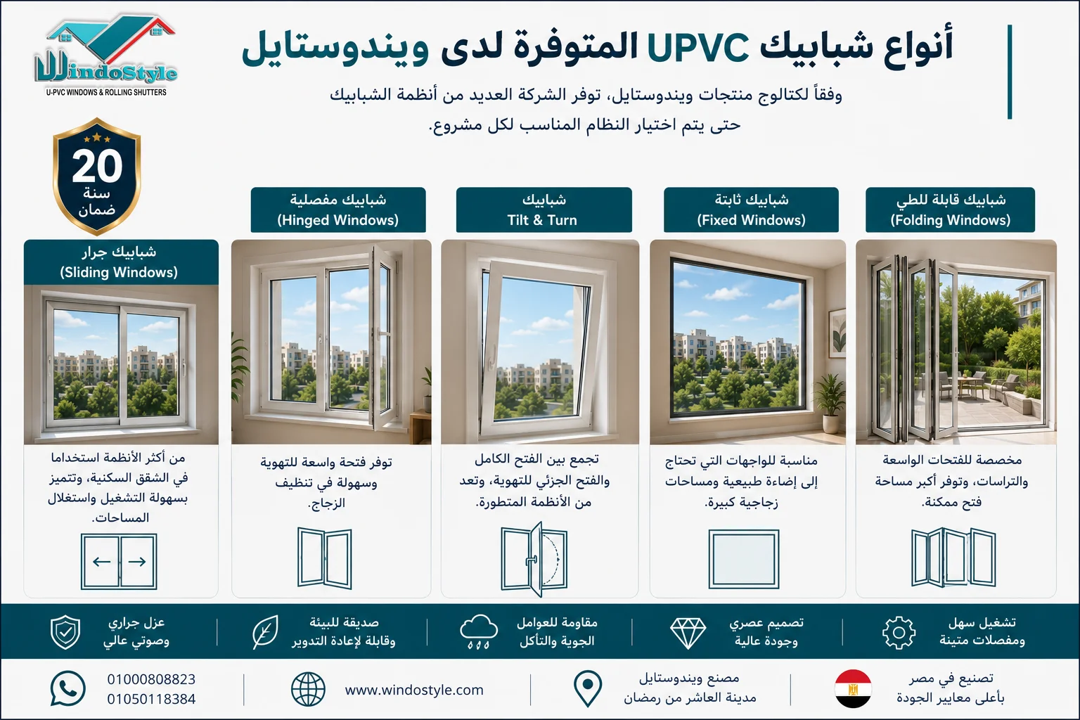 أنواع شبابيك UPVC المتوفرة لدى ويندوستايل