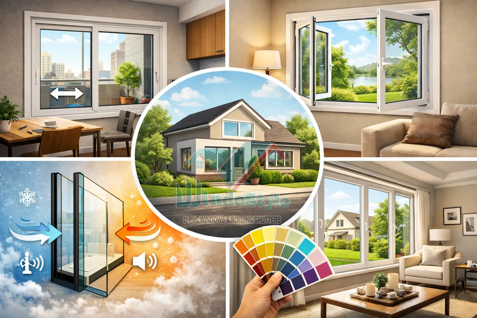 اختيار أفضل شكل شباك UPVC من ويندوستايل عند اختيار أفضل شكل شباك UPVC من ويندوستايل، ضع في الاعتبار التالي: هدف الزجاج والتهوية: هل تريد فتحًا كاملاً أم تهوية جزئية فقط؟ المساحة المتاحة: الشبابيك الجرارة تكون مثالية في المساحات الضيقة، بينما الشبابيك المفصلية مناسبة للمساحات الأوسع. التصميم العام للمكان: اختياراتك للأشكال والألوان يجب أن تكمل التصميم الداخلي والخارجي. احتياجات العزل: الزجاج المزدوج أو الثلاثي يساهم بشكل كبير في العزل الحراري والصوتي.