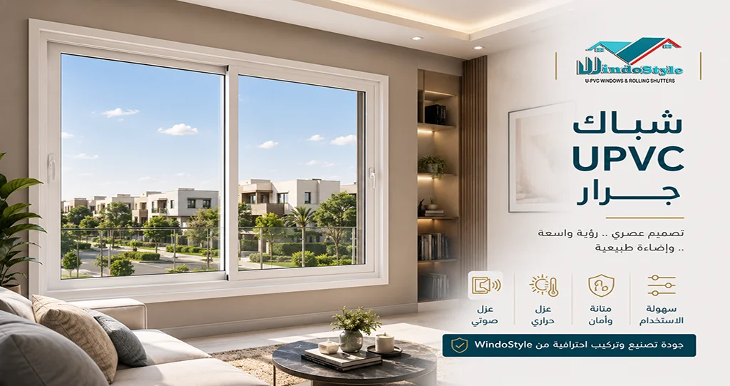 Images of PVC sliding windows manufactured by WindoStyle. This model features a UPVC sliding window with a simple design and a large glass area that allows natural light in, along with a stylish frame suitable for modern apartments.