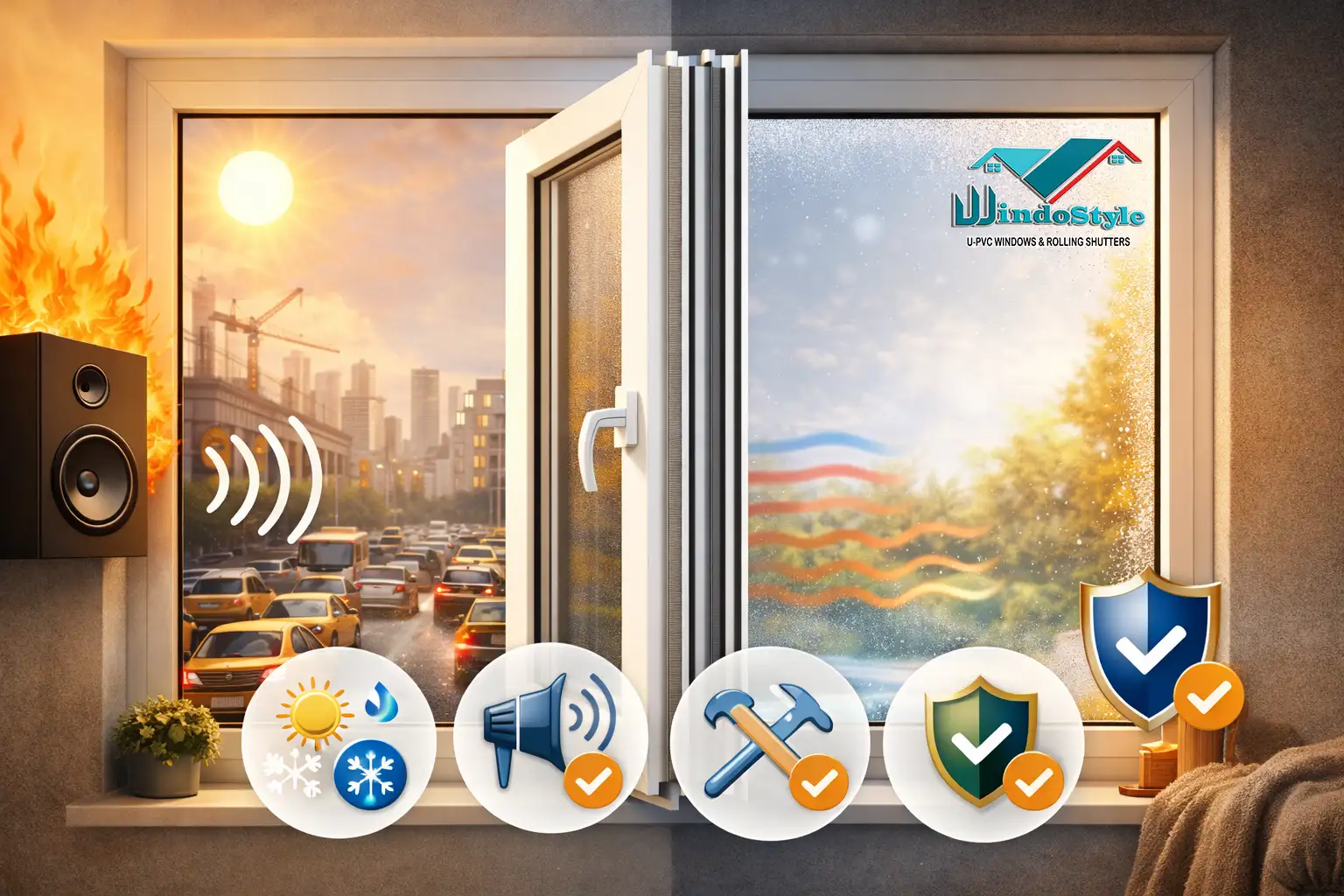 عزل حراري متميز: تحافظ على درجة حرارة المنزل، مما يقلل من الحاجة إلى استخدام أنظمة التبريد أو التدفئة. عزل صوتي فعّال: مثالية للمناطق المزدحمة، فهي تمنع الضوضاء الخارجية من التسلل. مقاومة للعوامل الجوية: تتحمل الحرارة، الرطوبة، وأشعة الشمس دون تأثر. عمر افتراضي طويل: لا تصدأ ولا تتعفن، مما يجعلها استثمارًا يدوم طويلاً. سهولة الصيانة والتنظيف: تحتاج فقط إلى مسح خفيف لتبقى نظيفة.