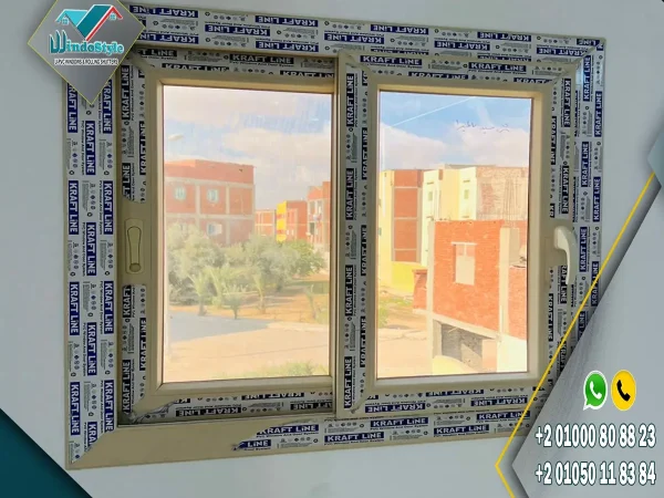 شباك PVC جرار 2 ضلفة زجاج مع ضلفة سلك بقطاعات KRAFTLINE المصرية وضمان 20 سنة، وإكسسوارات VORNE التركية بضمان 10 أعوام، عملي وسهل الاستخدام 