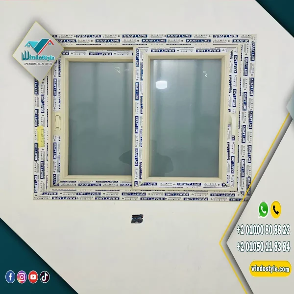 شباك PVC جرار 2 ضلفة زجاج مع ضلفة سلك بقطاعات KRAFTLINE المصرية وضمان 20 سنة، وإكسسوارات VORNE التركية بضمان 10 أعوام، عملي وسهل الاستخدام