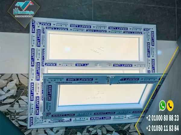 شباك PVC قلاب بسلك ثابت، قطاعات كرافت لاين المصرية بضمان 20 عام، وإكسسوارات VORNE التركية الأصلية بضمان 10 أعوام، جودة وعزل مثالي 