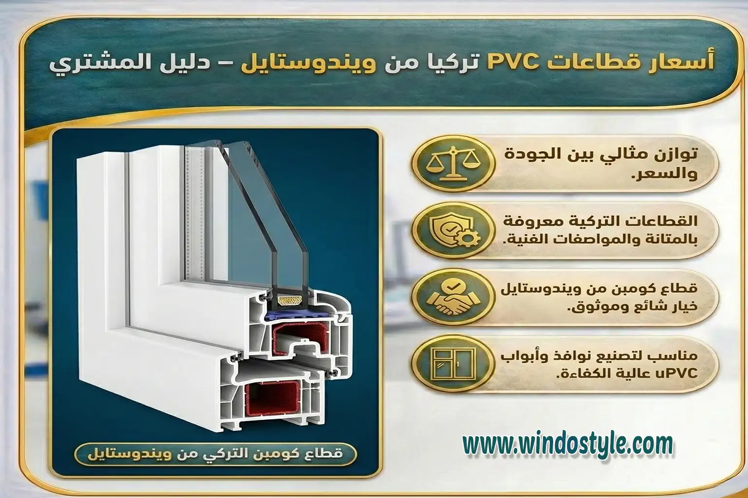 تعرف على اسعار قطاعات PVC تركيا من ويندوستايل، ومميزات قطاعات كومبن التركية، والعوامل المؤثرة في السعر لاختيار الأفضل لمشروعك 