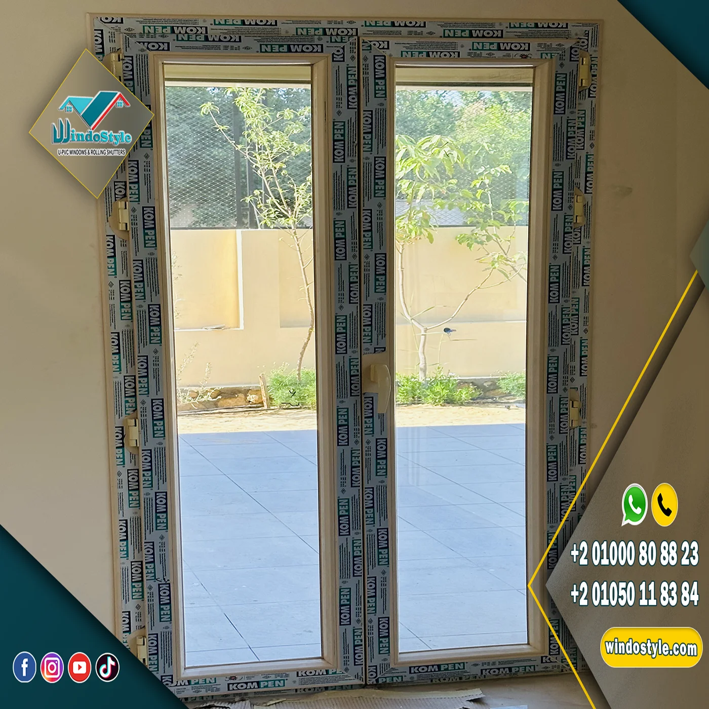 باب Pvc مفصلي بدون سلك 1 باب PVC مفصلي بدون ضلفة سلك بقطاعات KOMPEN التركية وضمان 20 سنة، وإكسسوارات VORNE التركية بضمان 10 أعوام، تصميم عملي وجودة تدوم
