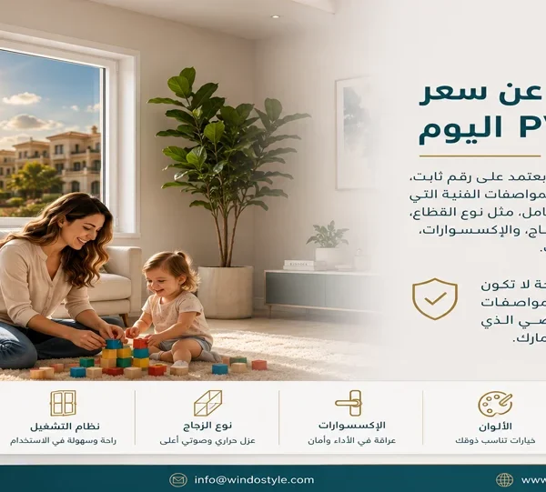 سعر متر ال PVC اليوم عند البحث عن سعر متر ال PVC اليوم يجب معرفة أن السعر لا يعتمد على رقم ثابت، وإنما على مجموعة من المواصفات الفنية التي تحدد تكلفة المشروع بالكامل، مثل نوع القطاع، ونظام التشغيل، والزجاج، والإكسسوارات، والألوان، وجودة التركيب