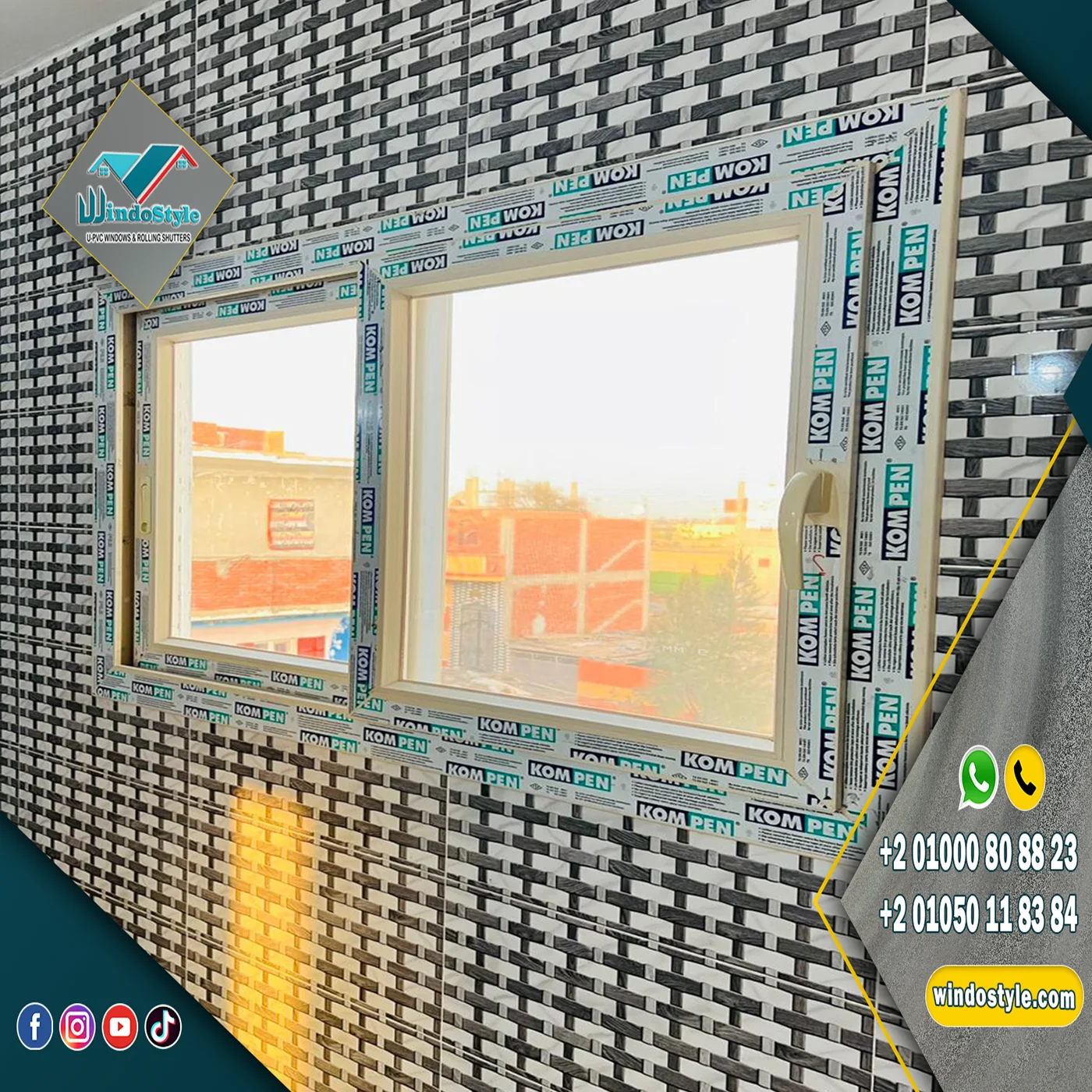 شباك Pvc جرار 2 ضلفة بدون سلك 1 شباك PVC جرار 2 ضلفة زجاج بدون ضلفة سلك بقطاعات KOMPEN التركية وضمان 20 سنة، وإكسسوارات VORNE التركية بضمان 10 أعوام، تصميم عملي وسهولة استخدام