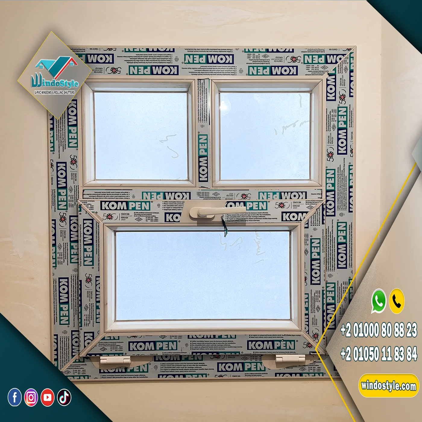 شباك pvc قلاب شباك PVC قلاب بسلك ثابت بقطاعات KOMPEN التركية وضمان 20 سنة، وإكسسوارات VORNE التركية بضمان 10 أعوام، تهوية آمنة وجودة عالية