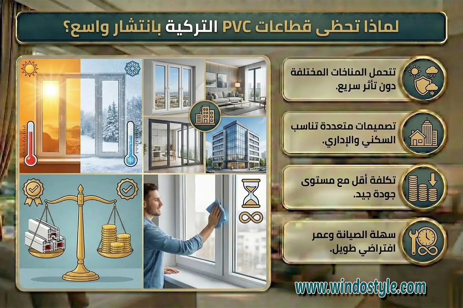 الطلب المتزايد على قطاعات PVC تركيا يرجع إلى عدة أسباب رئيسية، من أهمها: القدرة على العمل في مناخات مختلفة دون تأثر سريع بالحرارة أو الرطوبة. توافر تصميمات متعددة تناسب الشقق السكنية، الفلل، والمباني الإدارية. تكلفة أقل مقارنة بالقطاعات الأوروبية الخالصة، مع الحفاظ على مستوى جودة جيد. سهولة الصيانة وطول العمر الافتراضي عند التركيب الصحيح.