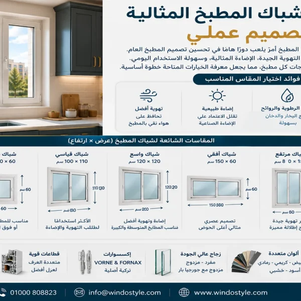 شبابيك ثابتة uPVC 26 مقاسات شباك المطبخ المثالية لتصميم عملي