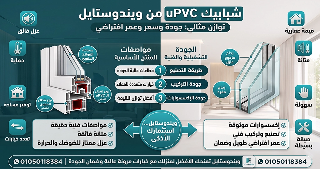 عندما تبحث عن أفضل أسعار شبابيك PVC، فإن ويندوستايل تقدم خيارات مثالية تجمع بين الجودة والسعر المناسب  تعد شبابيك PVC خيارًا شائعًا نظرًا لمتانتها وكفاءتها في توفير الطاقة 