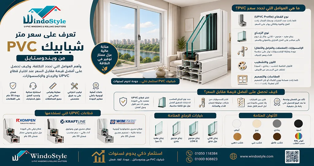 سعر متر PVC شبابيك من ويندوستايل | دليل الأسعار 1 سعر متر PVC شبابيك من ويندوستايل دليل الأسعار