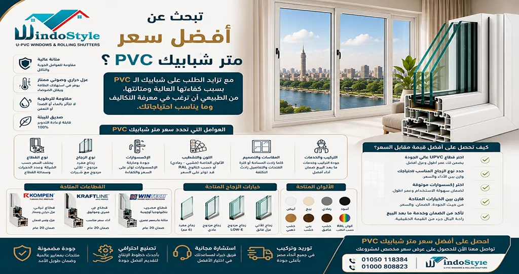 سعر متر شبابيك PVC من ويندوستايل | دليلك لاختيار الأفضل 1 سعر متر شبابيك PVC من ويندوستايل دليلك لاختيار الأفضل 2026