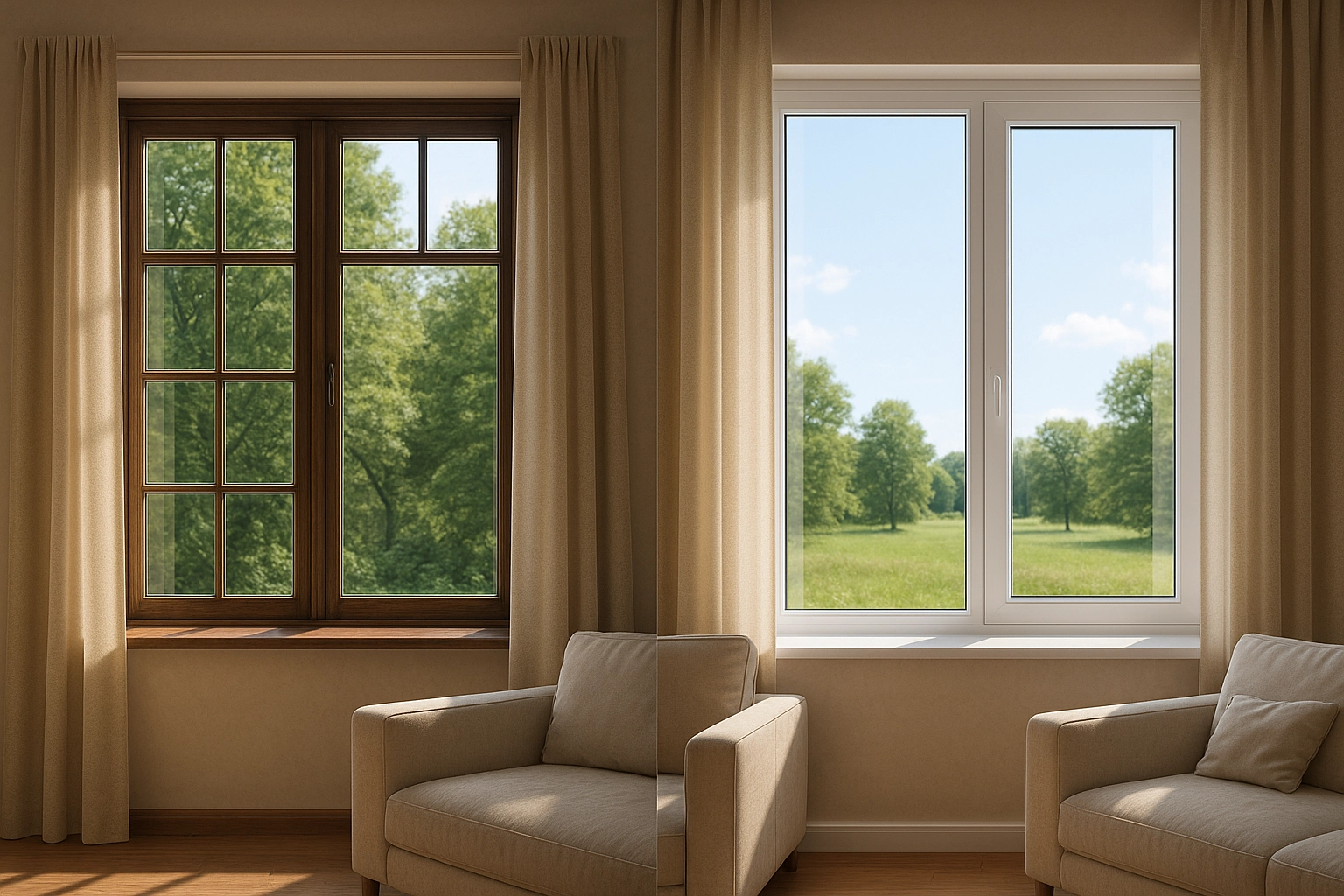 ألق نظرة على الشبابيك والأبواب القديمة. تتطلب الشبابيك الخشبية التقليدية وجود عوارض متقاطعة لدعم إطاراتها بسبب افتقارها إلى القوة الكامنة، وبالتالي تعيق الرؤية وأشعة الشمس