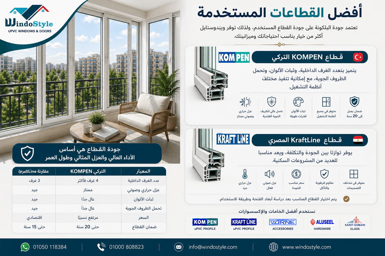 Windowstyle PVC balcony enclosure: The perfect solution for your home renovation 2025 6 Combin and Kraft Line profiles are the best profiles for uPVC windows.