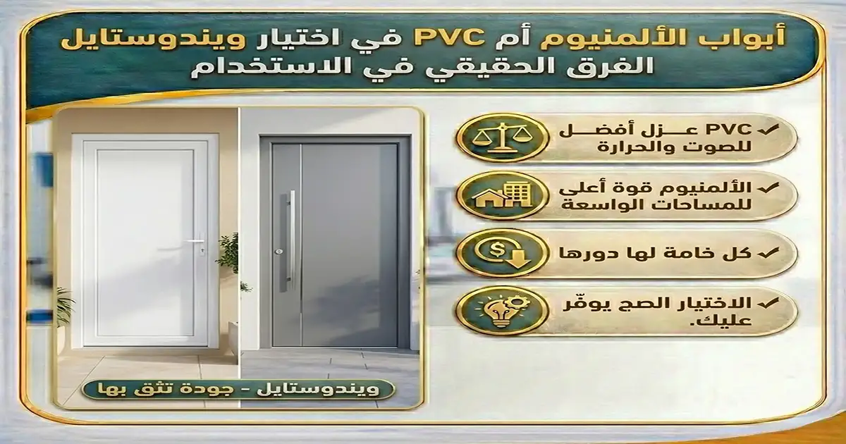 أبواب الألمنيوم ام ال PVC أيهما أفضل من حيث السعر، العزل، المتانة، والشكل؟ دليل عملي يساعدك على اتخاذ القرار الصحيح قبل الشراء 
