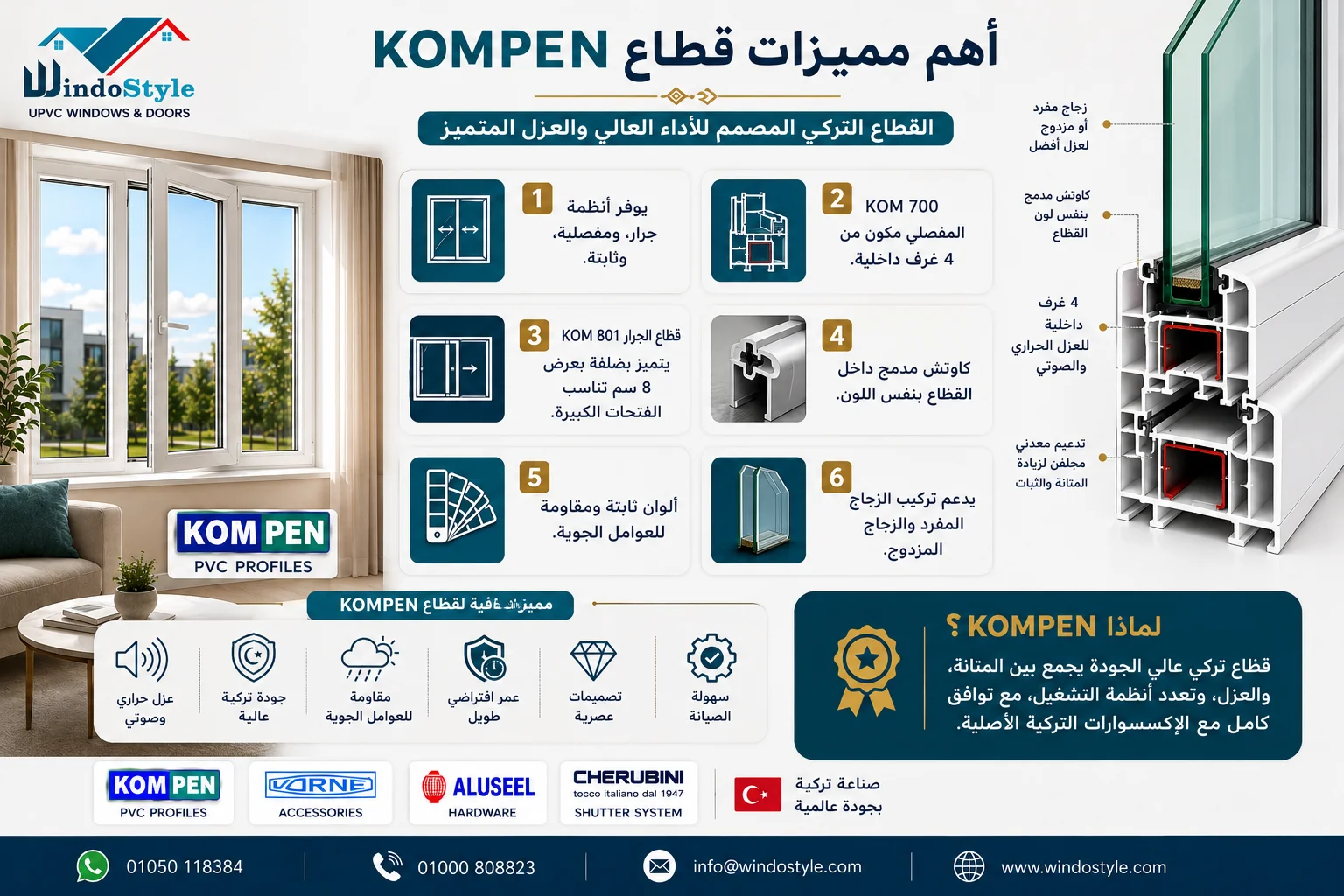 كتالوج قطاعات PVC | مقارنة KOMPEN و KRAFTLINE 2 أهم مميزات قطاع كومبن التركي