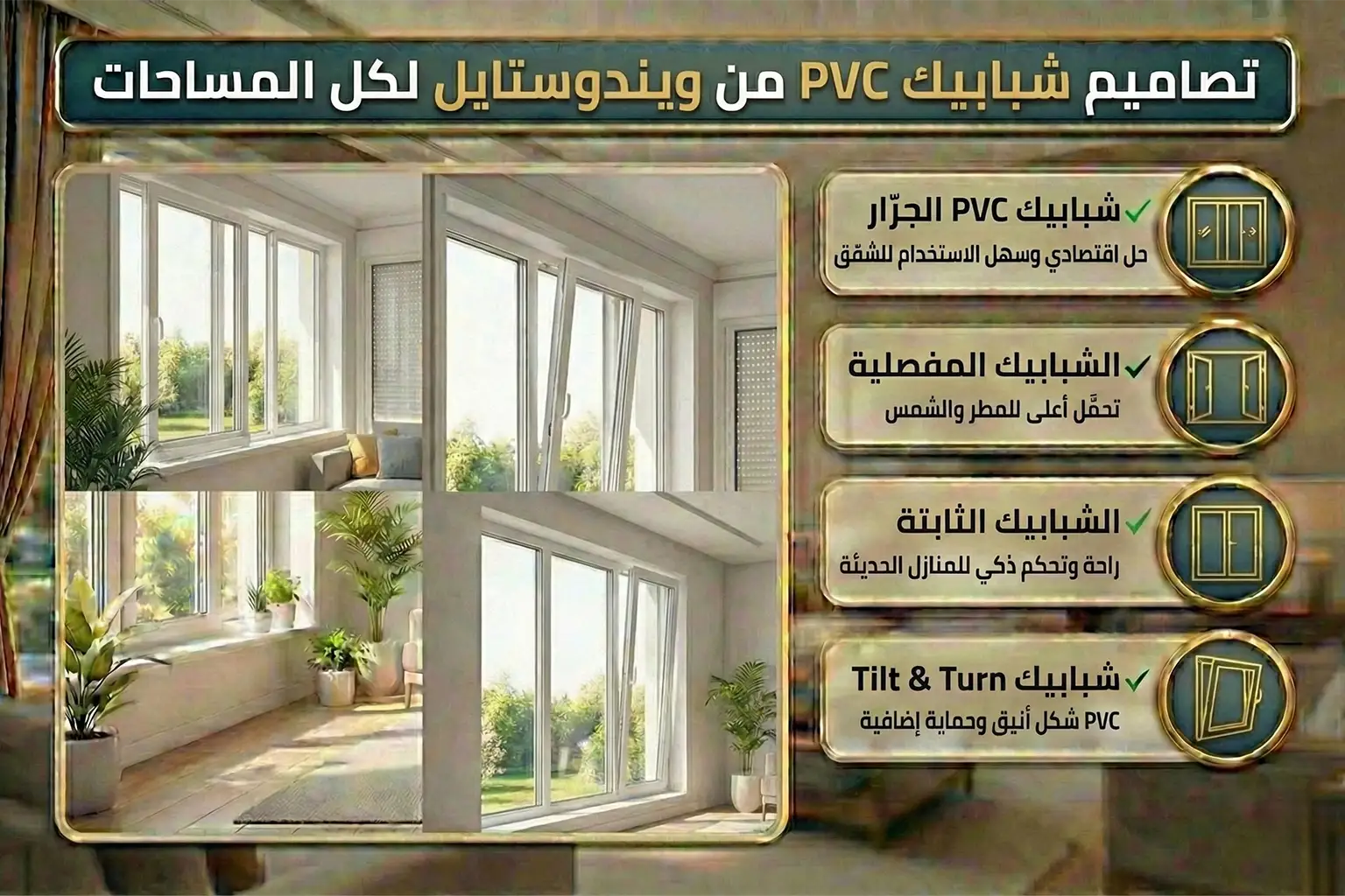 تصاميم شبابيك PVC تجمع بين الجمال، العزل، والسعر المناسب 2 تصاميم شبابيك PVC تجمع بين الجمال، العزل، والسعر المناسب