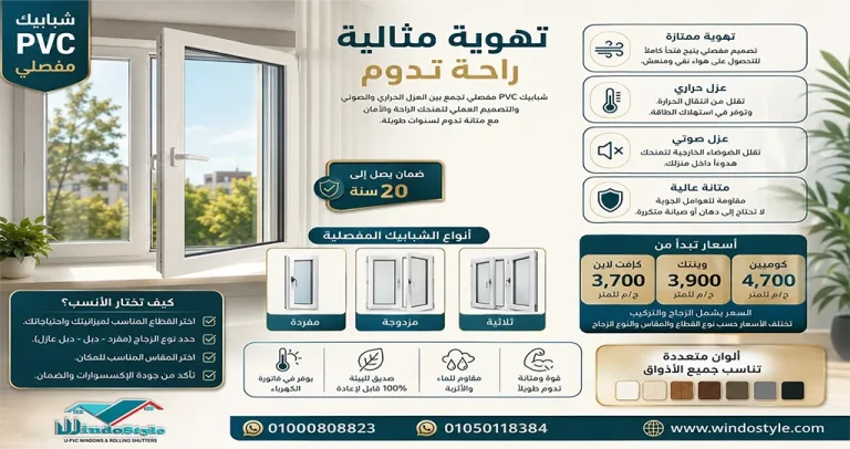 شبابيك PVC مفصلى | المميزات والأسعار في مصر 4 شبابيك PVC مفصلى المميزات والأسعار في مصر من ويندوستايل